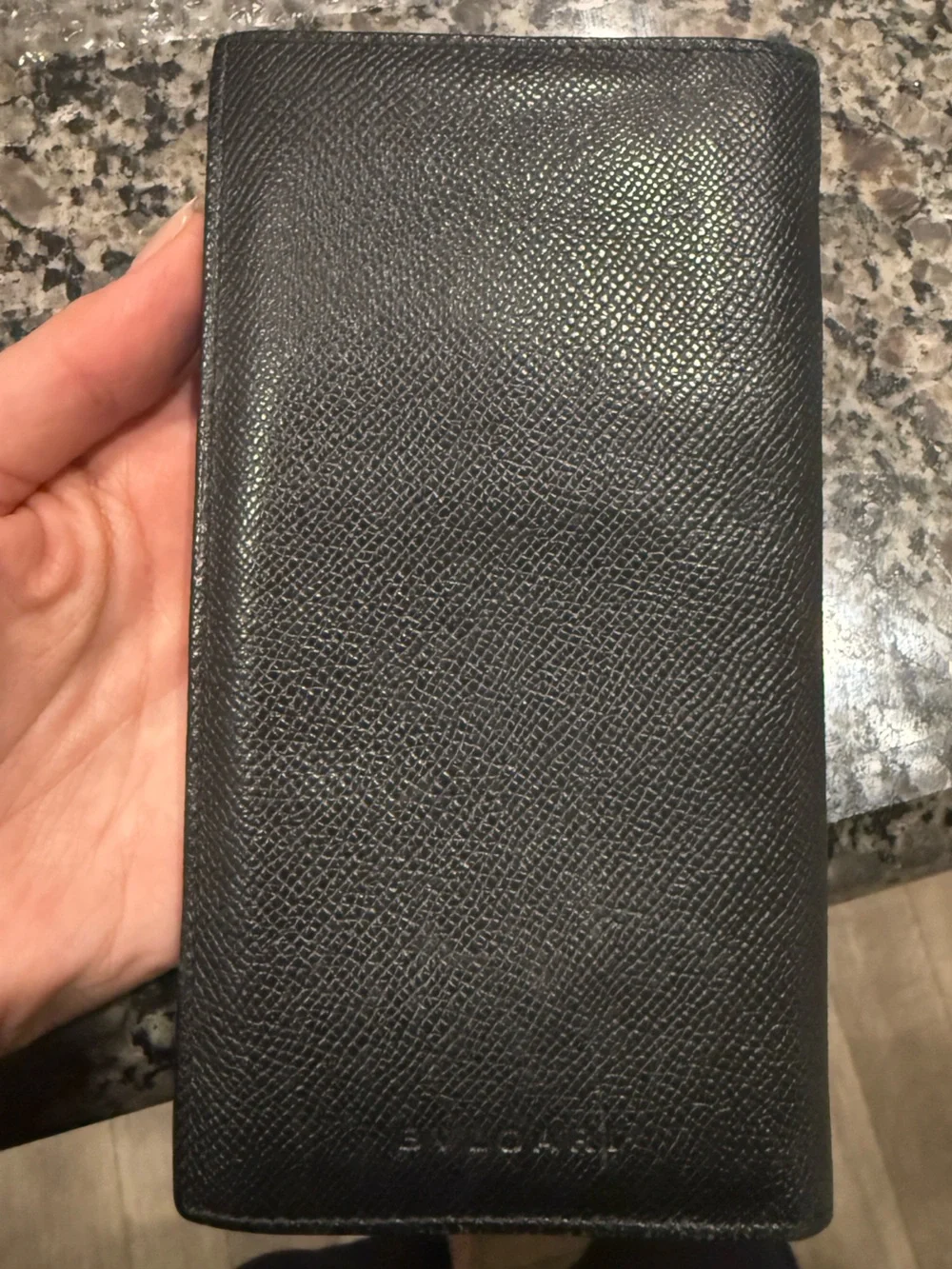Bulgari Black Textured Leather Card Holder Wallet
